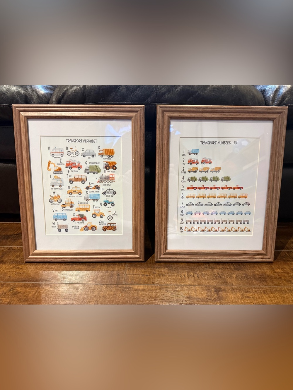 Transport Alphabet & Numbers Framed Wall Art - Brown